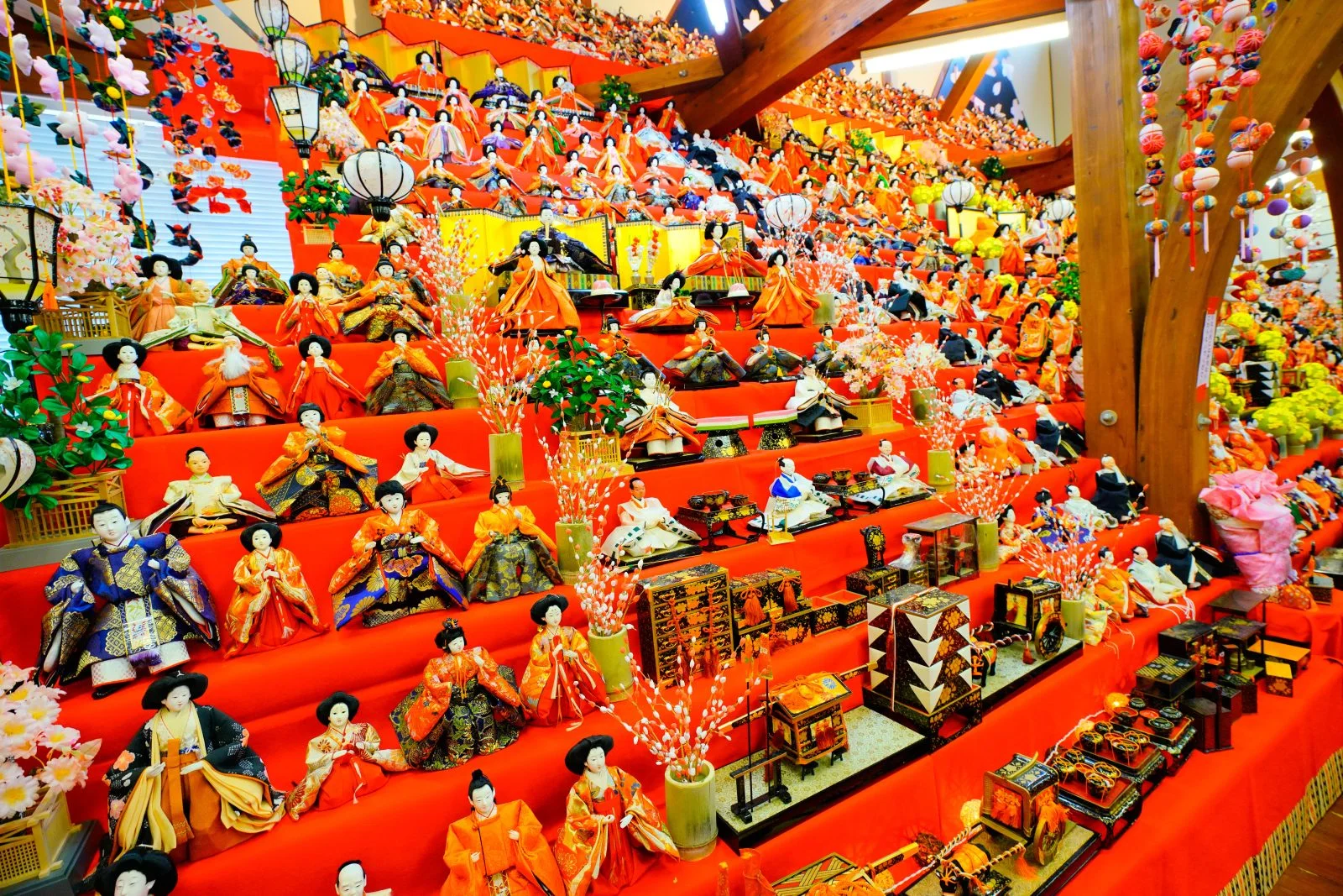 無料壁紙 ひな壇の中央ズームアップ。PCとデスクトップ壁紙に最適な4K高画質の無料壁紙。三重県いなべ市のあげきのおひなさんで撮影したフリー写真素材