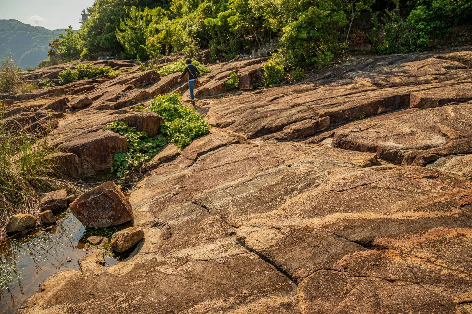 無料壁紙 千畳敷を歩く。PCとデスクトップ壁紙に最適な4K高画質の無料壁紙。三重県熊野市の楯ヶ崎で撮影したフリー写真素材