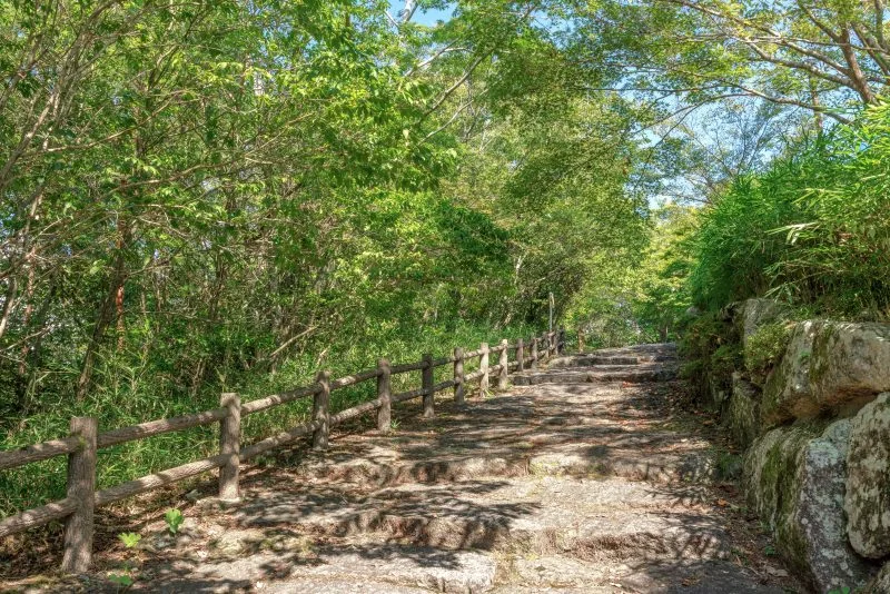 無料壁紙 体験学習の丘へと続く遊歩道。PCとデスクトップ壁紙に最適な4K高画質の無料壁紙。三重県伊賀市の岩倉峡公園で撮影したフリー写真素材