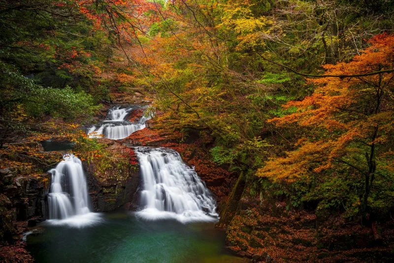 無料壁紙 荷担滝の紅葉。PCとデスクトップ壁紙に最適な4K高画質の無料壁紙。三重県名張市の赤目四十八滝で撮影したフリー写真素材