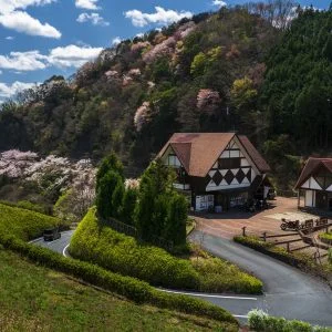 無料壁紙 茶倉と山桜。PCとデスクトップ壁紙に最適な4K高画質の無料壁紙。三重県松阪市の道の駅 茶倉駅で撮影したフリー写真素材