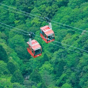 無料壁紙 新緑を巡るゴンドラ。PCとデスクトップ壁紙に最適な4K高画質の無料壁紙。三重県菰野町の御在所ロープウエイで撮影したフリー写真素材