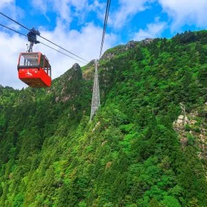 無料壁紙 ゴンドラから眺める御在所岳の中腹の新緑。PCとデスクトップ壁紙に最適な4K高画質の無料壁紙。三重県菰野町の御在所ロープウエイで撮影したフリー写真素材