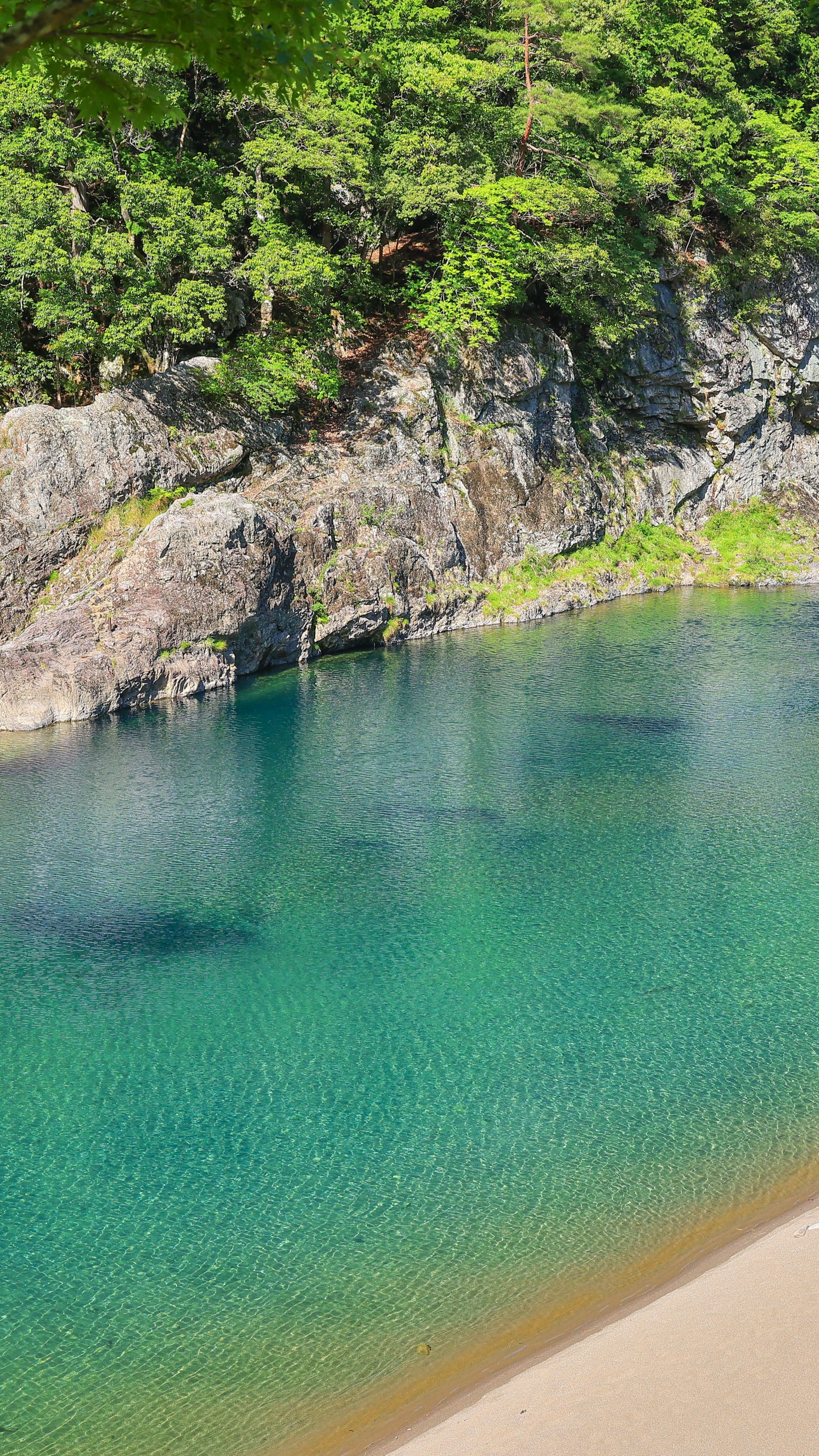 左下の砂浜でキャンプなど可能(三重県大台町・からすき谷公園)