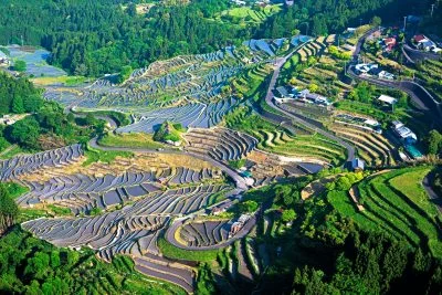 無料壁紙 通り峠から眺める丸山千枚田。PCとデスクトップ壁紙に最適な4K高画質の無料壁紙。三重県熊野市の丸山千枚田で撮影したフリー写真素材