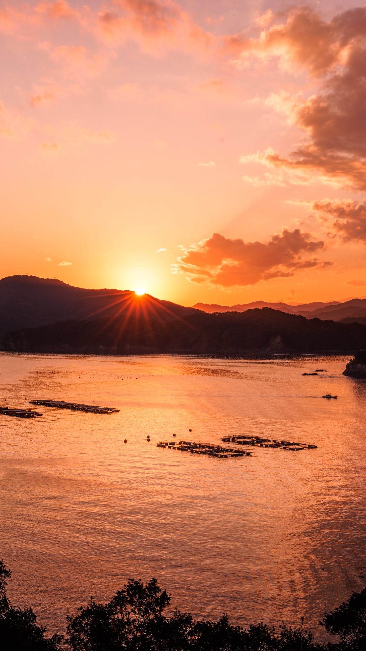 展望デッキから眺める贄湾の夕焼け(三重県南伊勢町・中ノ磯展望台)