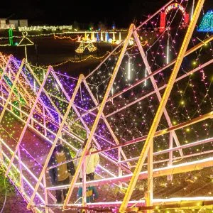 無料壁紙 光のトンネルを進む親子。PCとデスクトップ壁紙に最適な4K高画質の無料壁紙。三重県紀宝町の光の祭典 in 紀宝で撮影したフリー写真素材