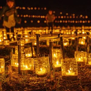 無料壁紙 灯籠に囲まれて。PCとデスクトップ壁紙に最適な4K高画質の無料壁紙。三重県松阪市の深野のだんだん田で撮影したフリー写真素材