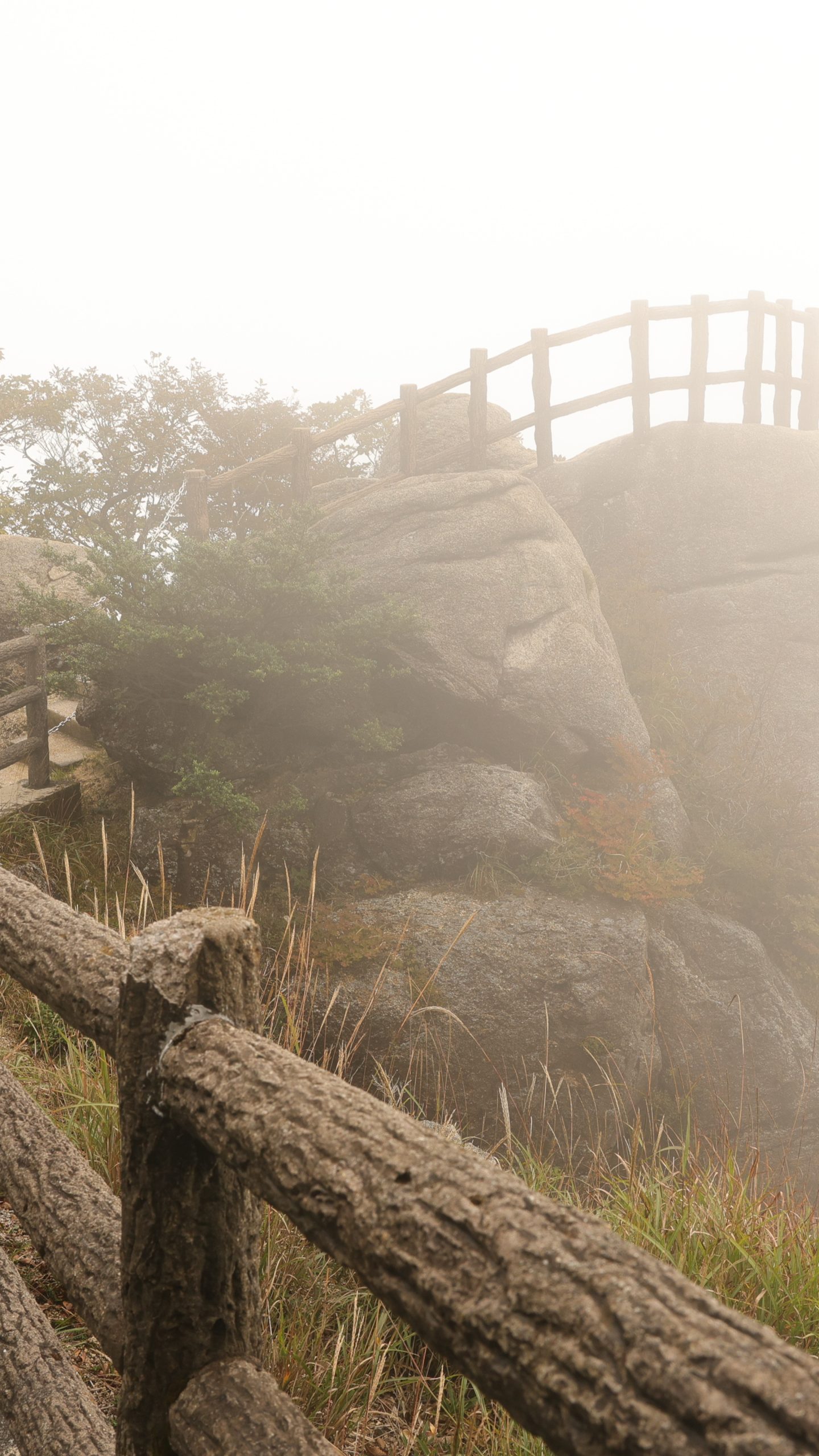 無料壁紙 霧に包まれる富士見岩展望台。PCとデスクトップ壁紙に最適な4K高画質の無料壁紙。三重県菰野町の御在所岳で撮影したフリー写真素材
