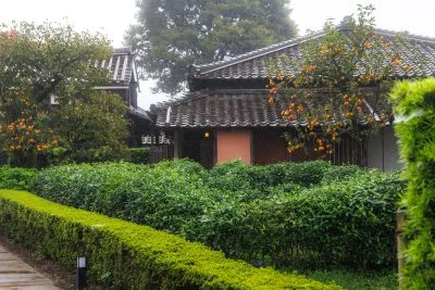 無料壁紙 垣根と柿。PCとデスクトップ壁紙に最適な4K高画質の無料壁紙。三重県玉城町の玄甲舎で撮影したフリー写真素材