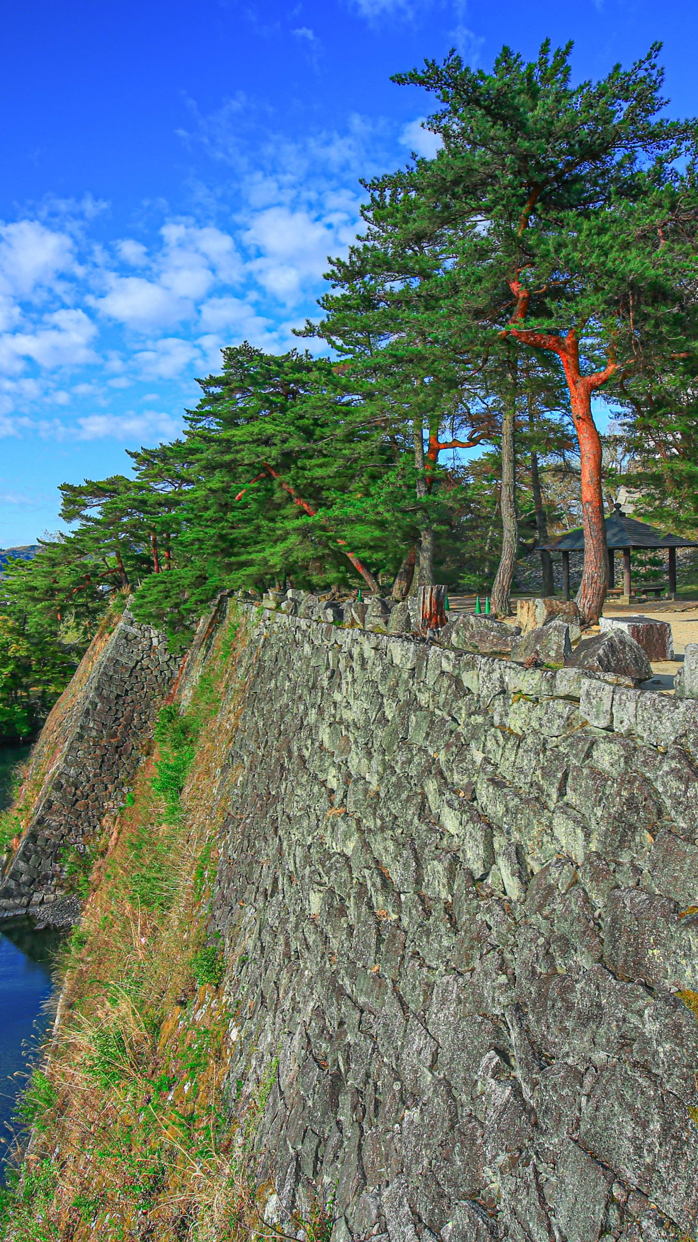 高石垣と町を眺める(三重県伊賀市・伊賀上野城)