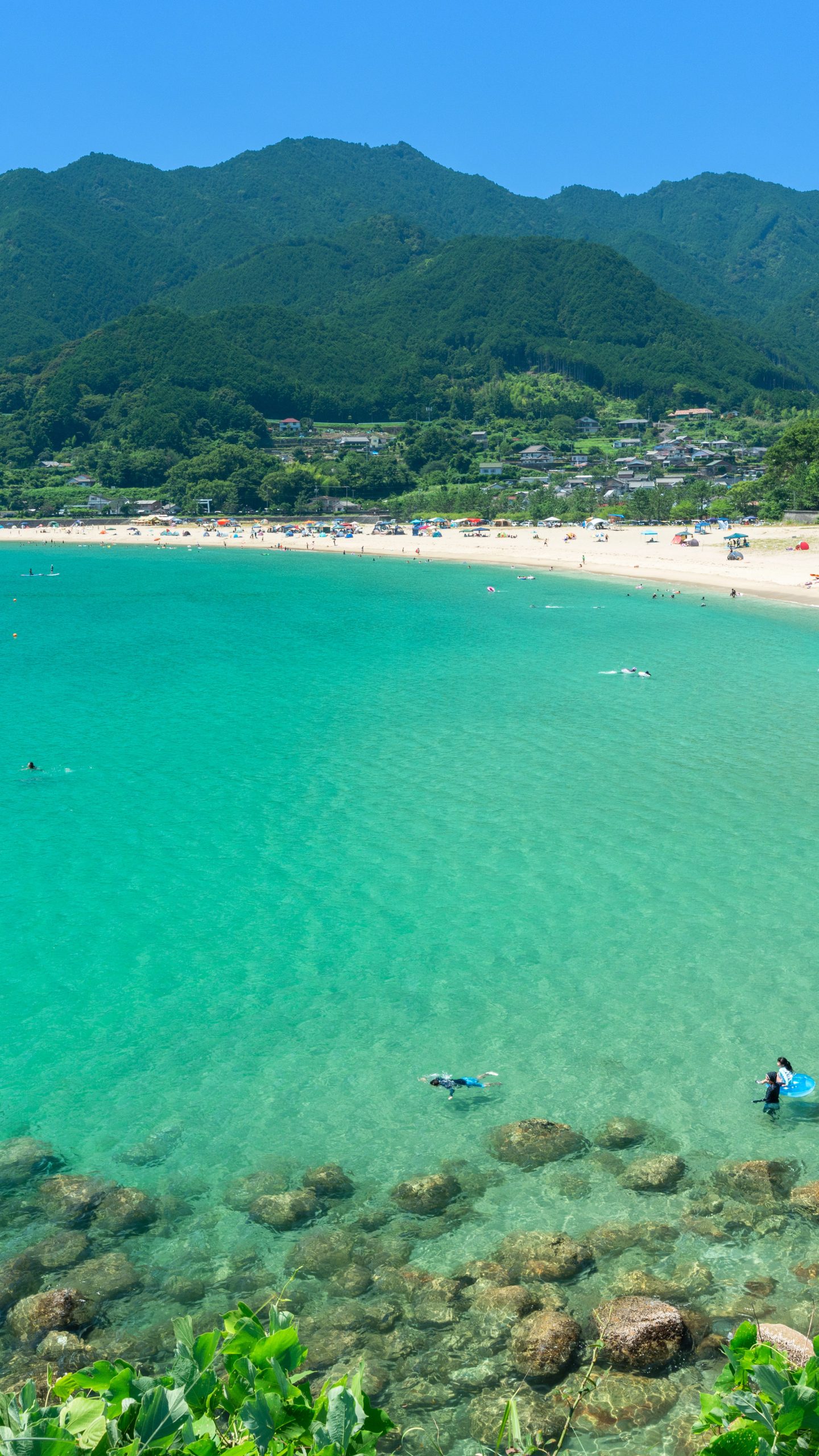 お盆で賑わう新鹿海水浴場(三重県熊野市)