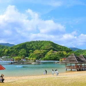 無料壁紙 ビーチの様子。PCとデスクトップ壁紙に最適な4K高画質の無料壁紙。三重県大紀町の錦向井ヶ浜トロピカルガーデンで撮影したフリー写真素材