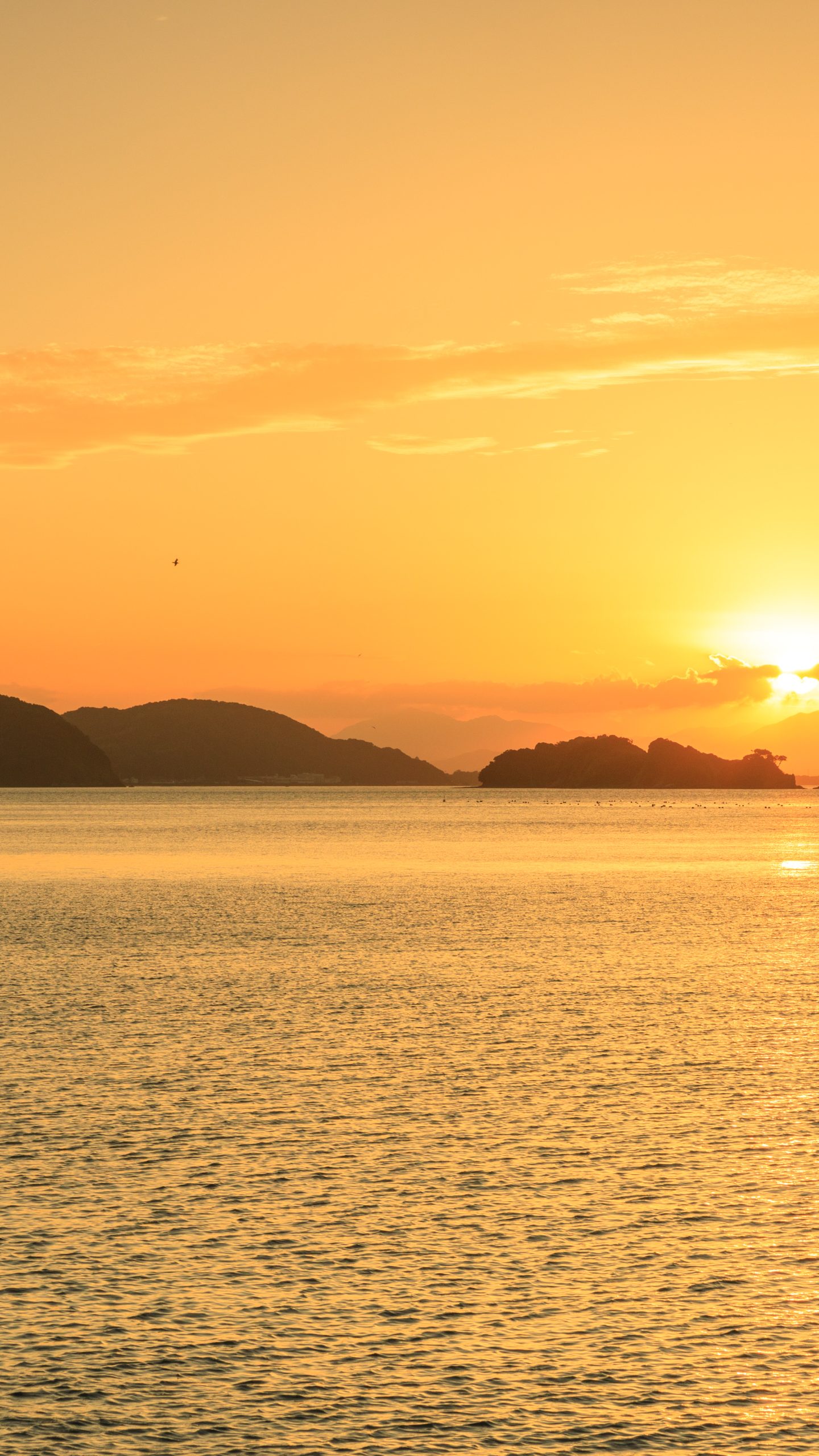 桃取港からの夕焼けと浮島(三重県鳥羽市・答志島)