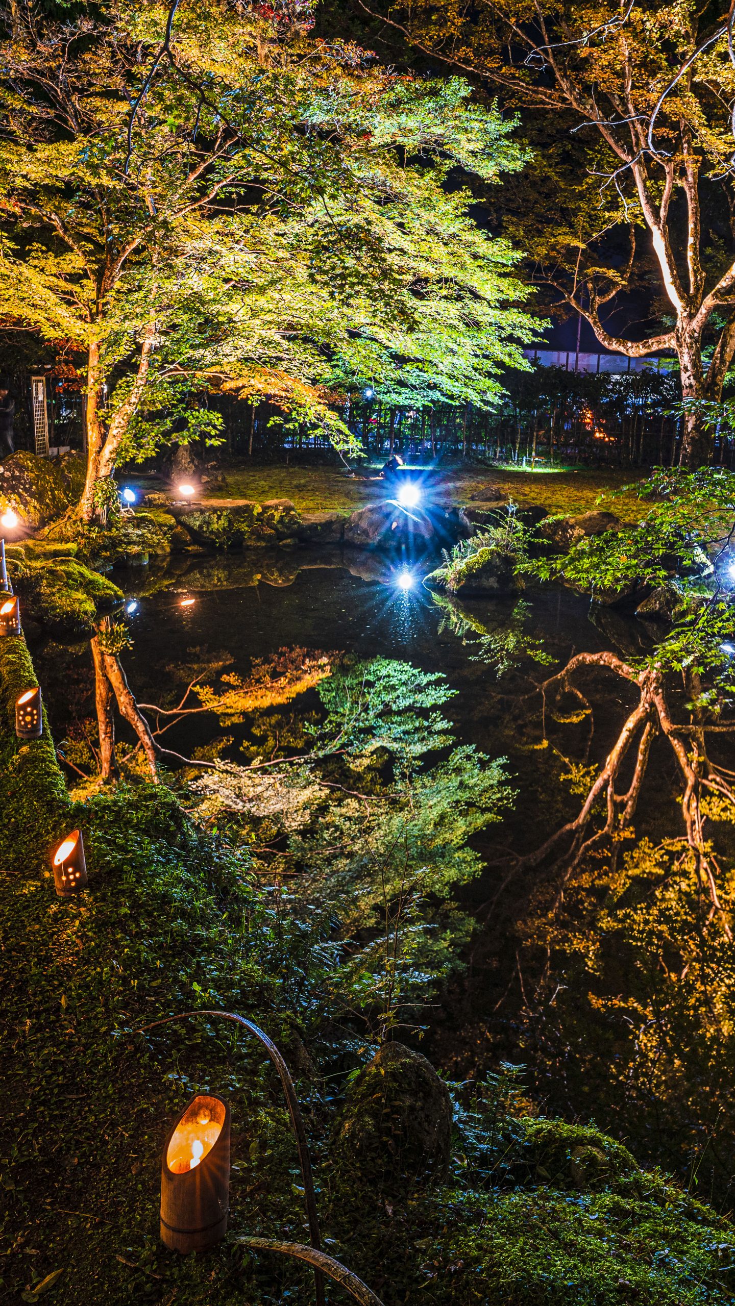 水面に映る紅葉の庭園(三重県津市・北畠神社)