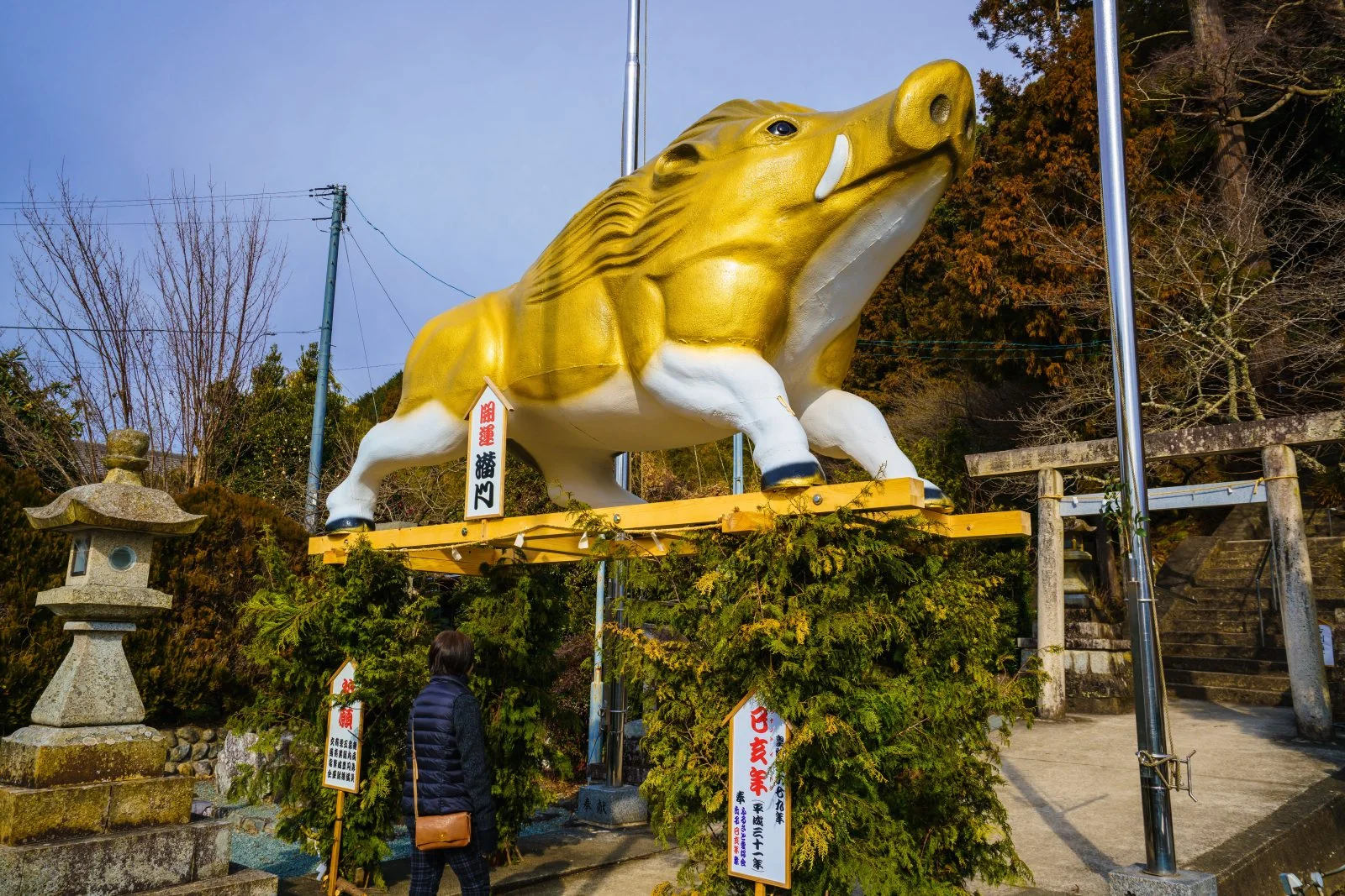 無料壁紙 イノシシのジャンボ干支。PCとデスクトップ壁紙に最適な4K高画質の無料壁紙。三重県津市の辰水神社のジャンボ干支で撮影したフリー写真素材