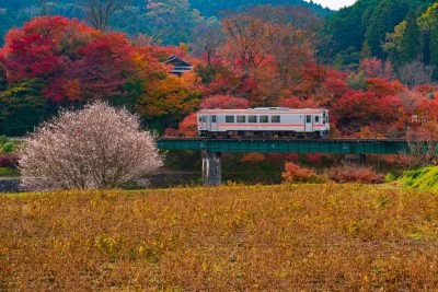 無料壁紙 南家城の紅葉。PCとデスクトップ壁紙に最適な4K高画質の無料壁紙。三重県鉄道の名松線で撮影したフリー写真素材