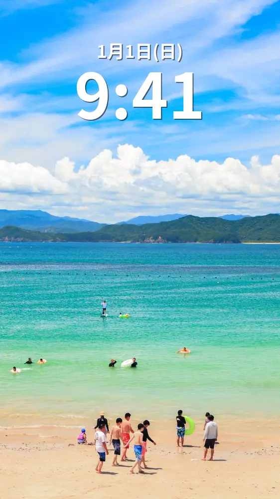 無料スマホ壁紙 夏休み。AndroidとiPhoneに対応した4K高画質の無料待ち受け画像。三重県志摩市の御座白浜海水浴場で撮影したフリー写真素材