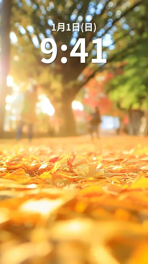 無料スマホ壁紙 西陽に照らされるイチョウ。AndroidとiPhoneに対応した4K高画質の無料待ち受け画像。三重県名張市の積田神社で撮影したフリー写真素材