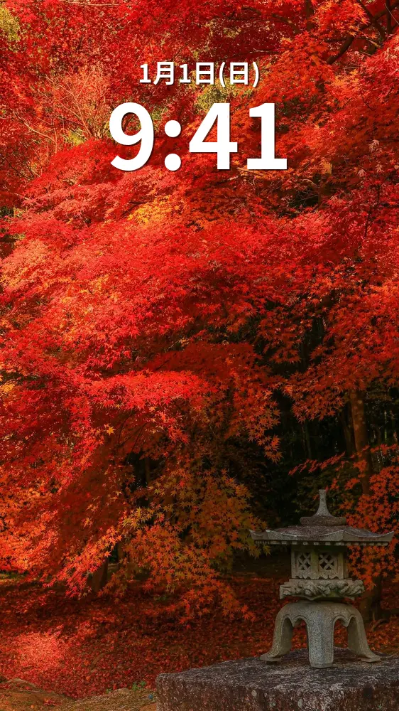 無料スマホ壁紙 しだれ紅葉と灯籠。AndroidとiPhoneに対応した4K高画質の無料待ち受け画像。三重県津市の円光寺で撮影したフリー写真素材