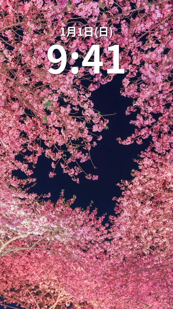 無料スマホ壁紙 ハートの夜桜。AndroidとiPhoneに対応した4K高画質の無料待ち受け画像。三重県桑名市のなばなの里で撮影したフリー写真素材