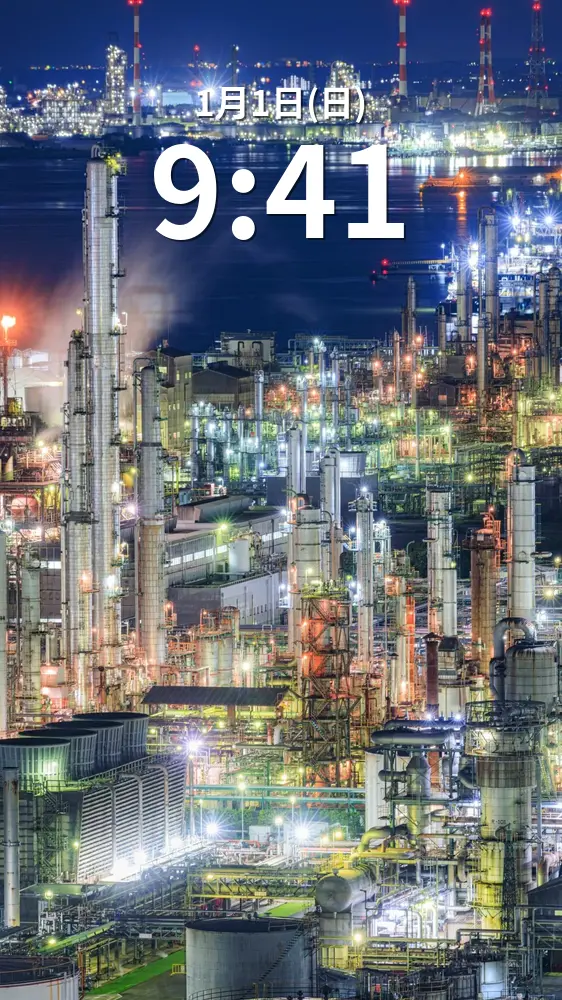 無料スマホ壁紙 100万ドルの工場夜景。AndroidとiPhoneに対応した4K高画質の無料待ち受け画像。三重県四日市市の四日市コンビナートで撮影したフリー写真素材