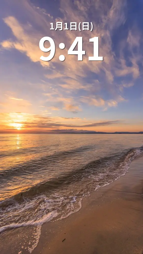 無料スマホ壁紙 朝焼けの海岸。AndroidとiPhoneに対応した4K高画質の無料待ち受け画像。三重県津市の香良洲海岸で撮影したフリー写真素材