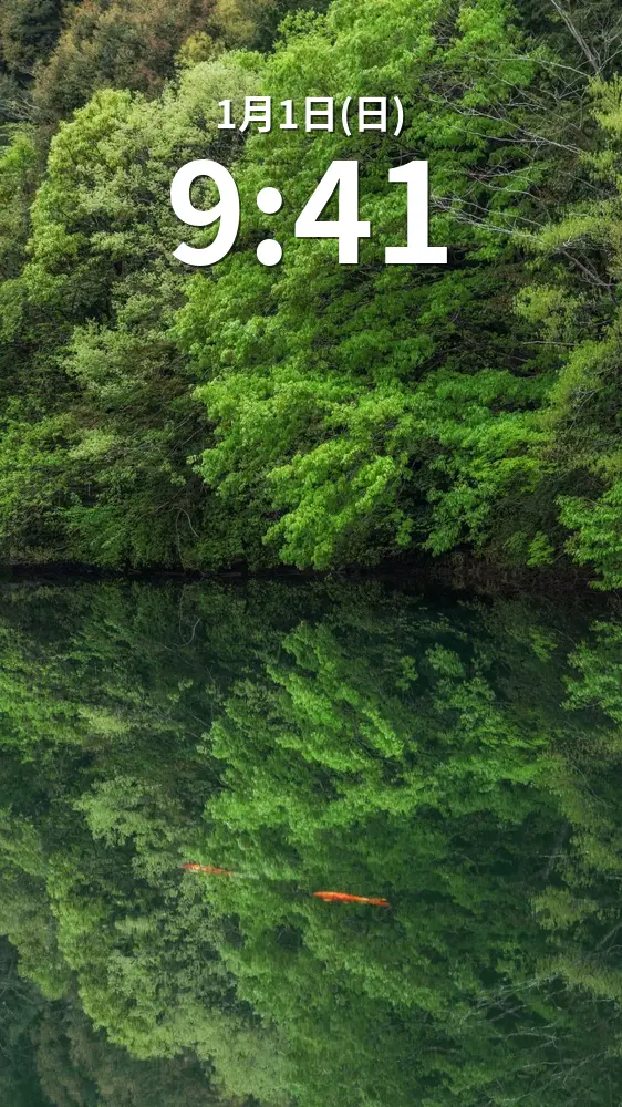 無料スマホ壁紙 新緑の水鏡。AndroidとiPhoneに対応した4K高画質の無料待ち受け画像。三重県大台町の真手公園で撮影したフリー写真素材