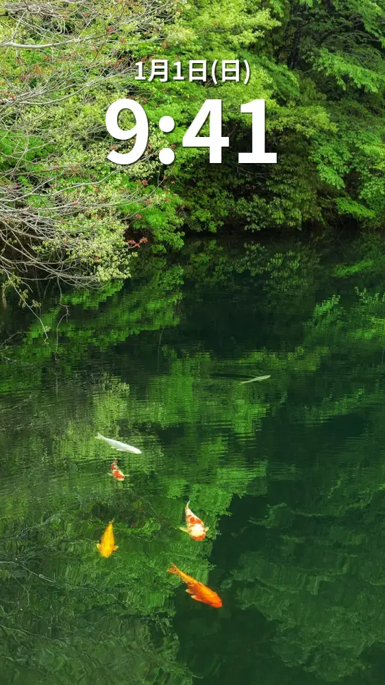 無料スマホ壁紙 新緑のモネの池。AndroidとiPhoneに対応した4K高画質の無料待ち受け画像。三重県大台町の真手公園で撮影したフリー写真素材