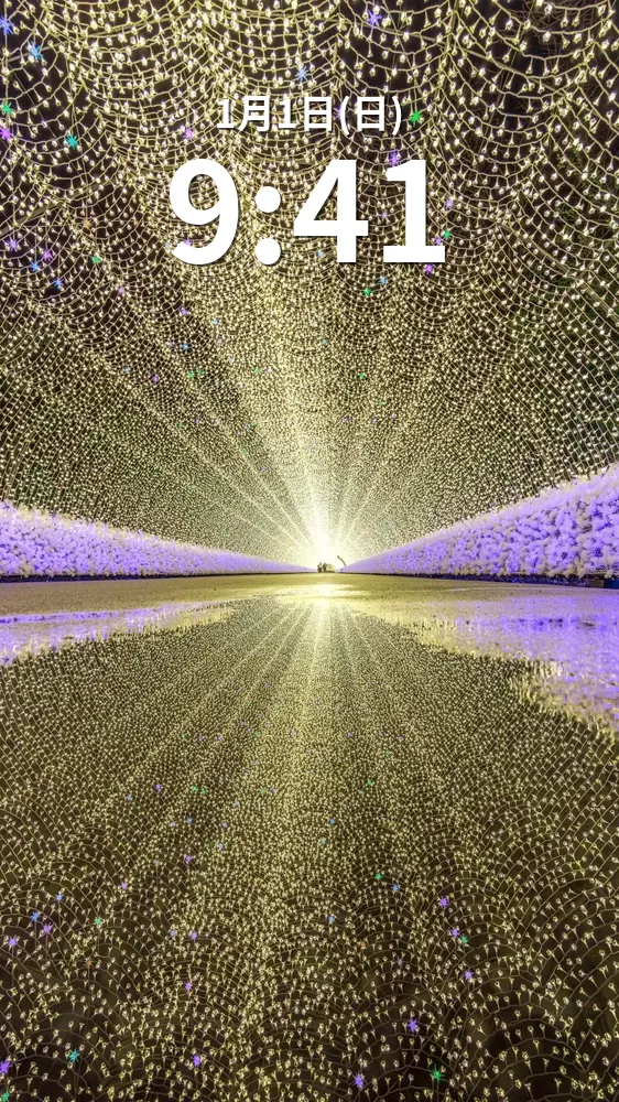 無料スマホ壁紙 銀河のような光のトンネル。AndroidとiPhoneに対応した4K高画質の無料待ち受け画像。三重県桑名市のなばなの里で撮影したフリー写真素材