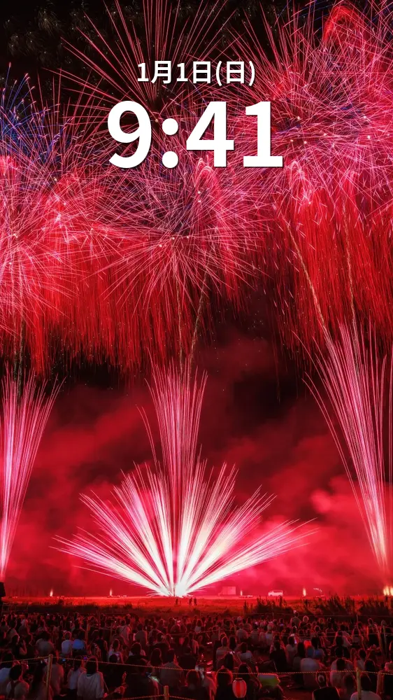 運気が上がる待ち受け 真っ赤な連発花火。AndroidとiPhoneに対応した4K高画質の無料スマホ壁紙。三重県亀山市の亀山市関宿納涼花火大会で撮影したフリー写真素材