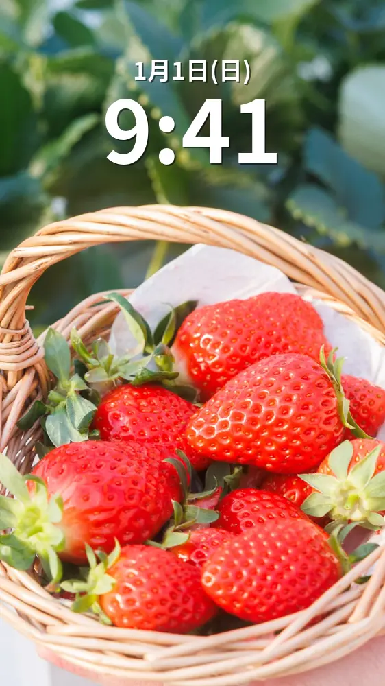 無料スマホ壁紙 可愛いイチゴのおしゃれバスケット。AndroidとiPhoneに対応した4K高画質の無料待ち受け画像。三重県三重グルメのかおり野で撮影したフリー写真素材