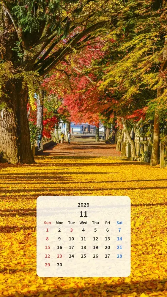 銀杏の参道のカレンダー壁紙