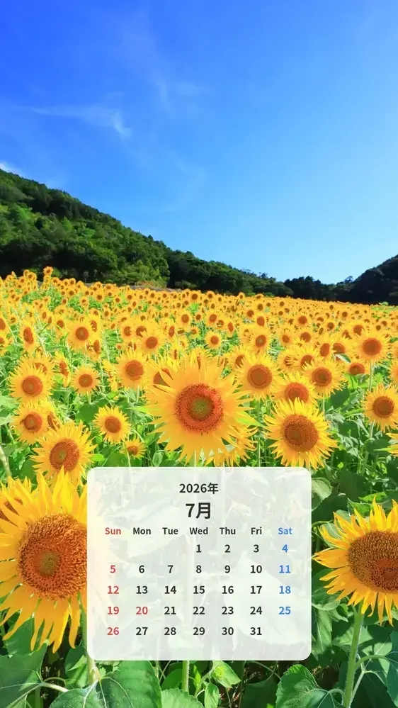 ひまわりの丘と青空 カレンダー壁紙