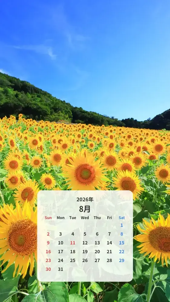 ひまわりの丘と青空のカレンダー壁紙