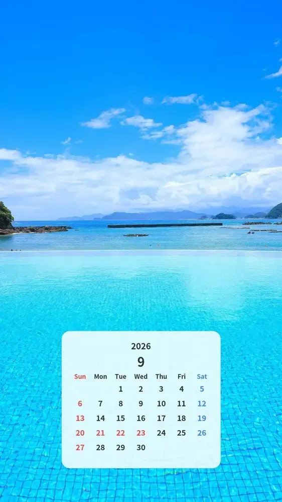 夏雲とインフィニティプールのカレンダー壁紙