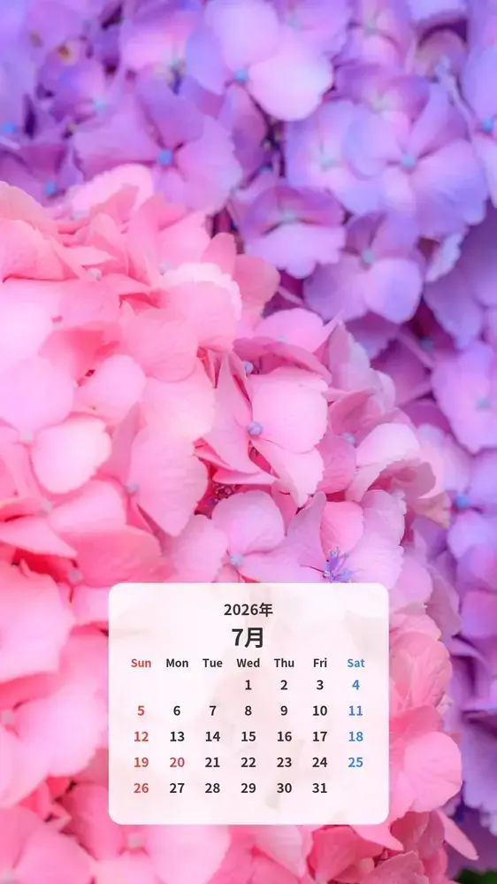 ピンクと紫の紫陽花のカレンダー壁紙