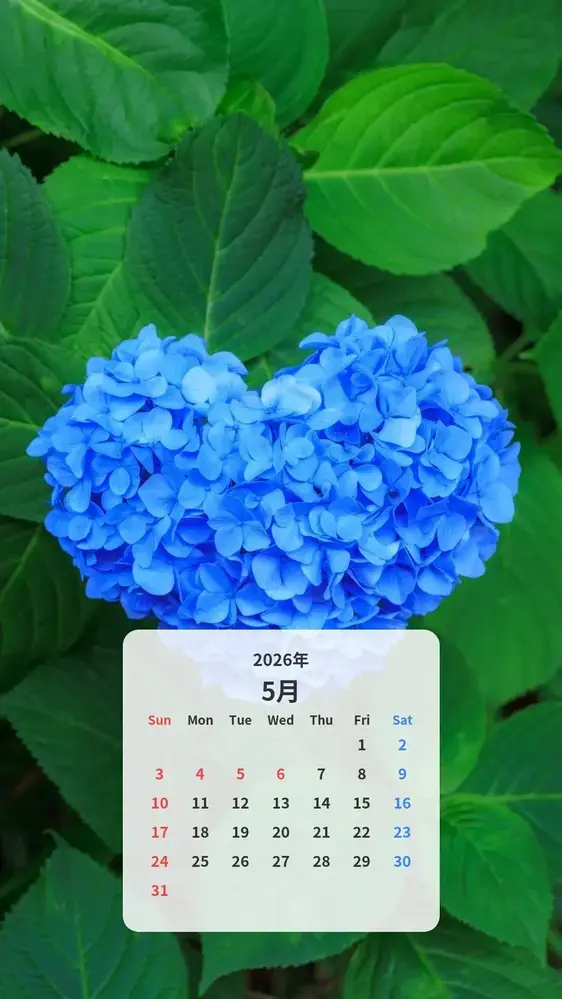 ハートの青い紫陽花 カレンダー壁紙