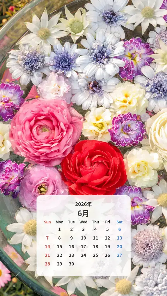 おしゃれなバラの花手水のカレンダー壁紙