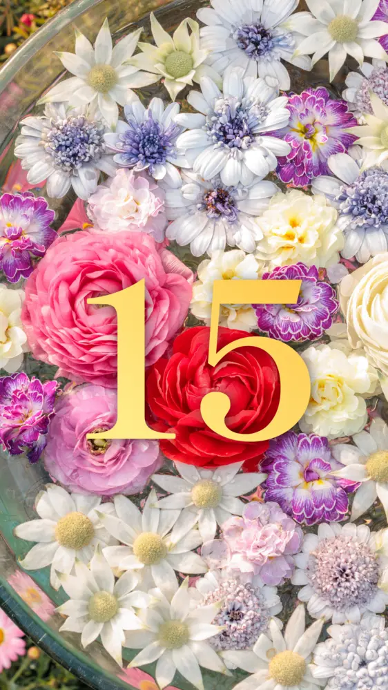 おしゃれなバラの花手水 開運数字壁紙