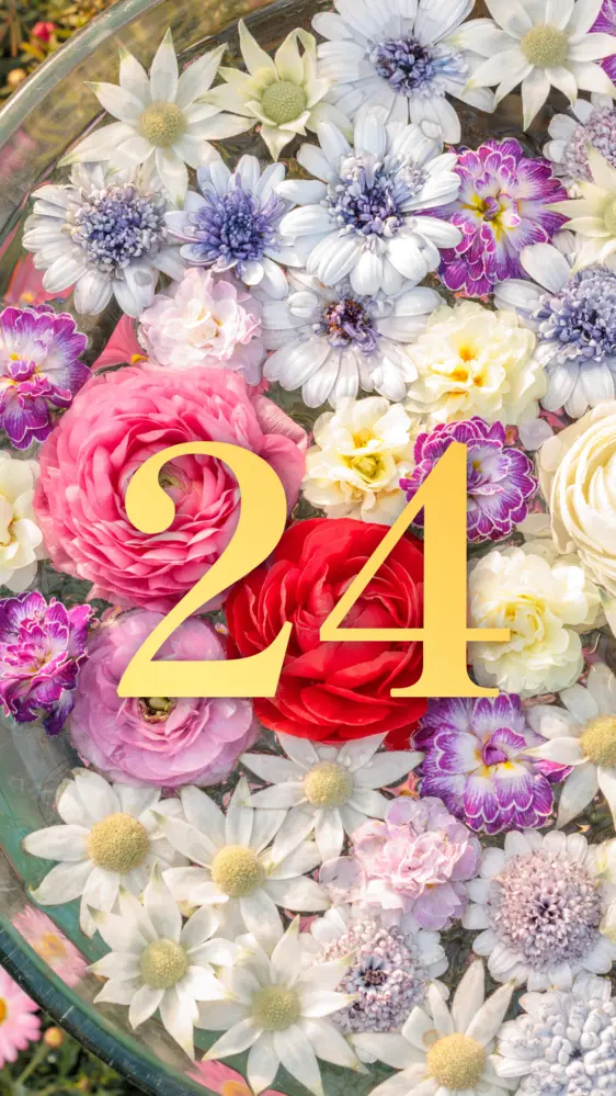 おしゃれなバラの花手水の開運数字壁紙